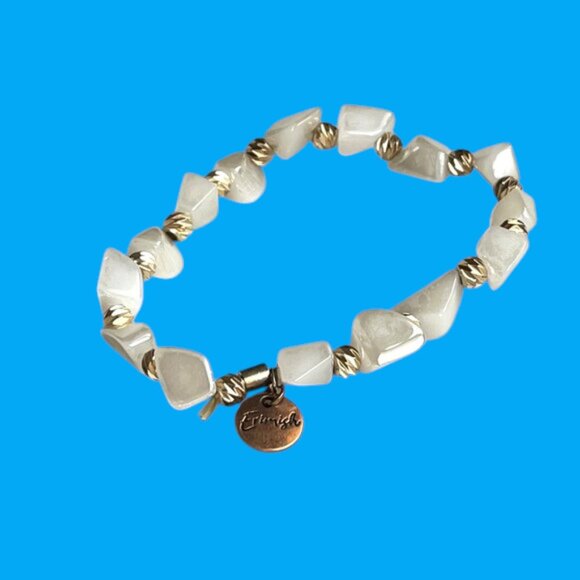 Erimish Soft Milky White Natural StoneBeaded Bracelet Logo Tag Stackable Stretch - Picture 2 of 3